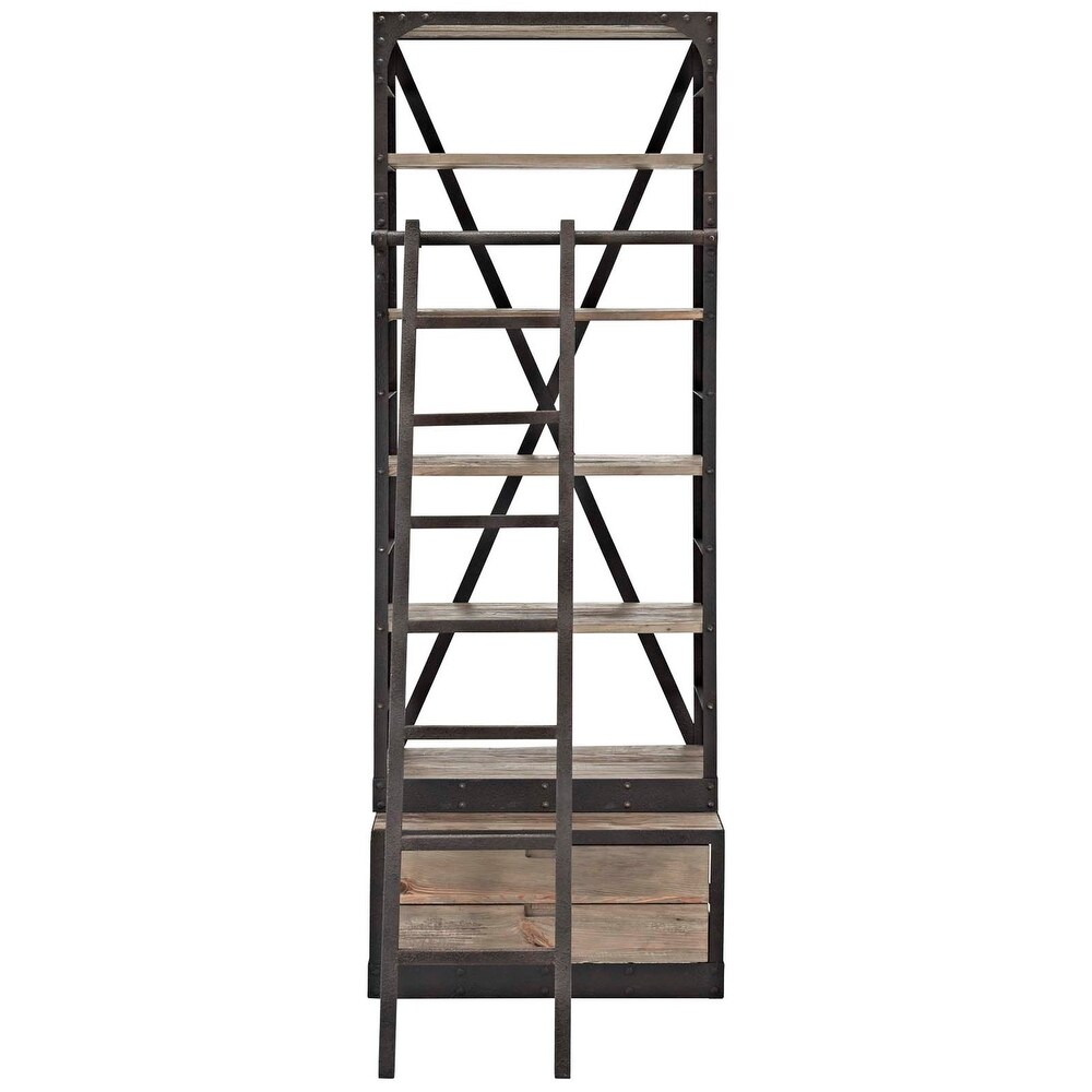 Sequim Industrial Tall 5 Shelf Metal Bookcase Display Cabinet with Drawers