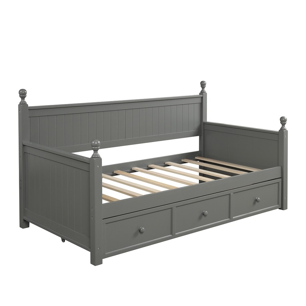 Twin Size Wood Daybed with 3 Drawers  No Box Spring Needed  Grey