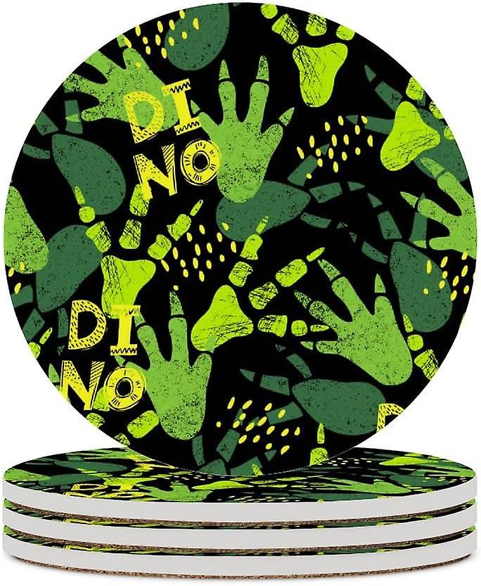 1pc Round Dinosaur Footprint Tracks Ceramic Coasters With Cork-backed For Coffee Drink Cup Mat Absorbent Stone Coasters