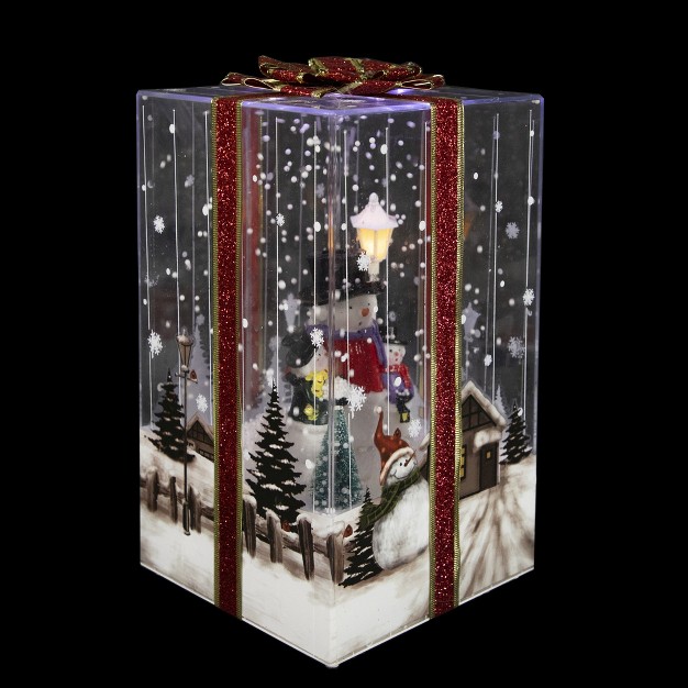 Lighted And Musical Snowman Family Snowing Gift Box Christmas Decoration