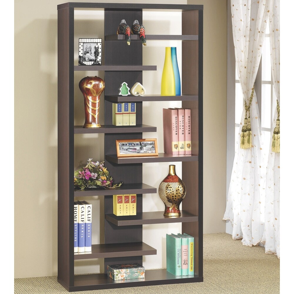 Modern Asymmetrical Weave Design Cappuccino Bookcase Display