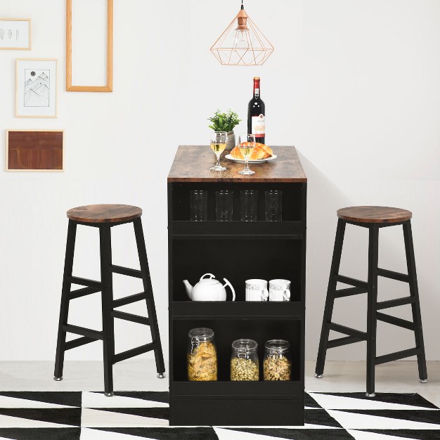 Costway 3 Pieces Bar Table Set Industrial Counter With Storage Black