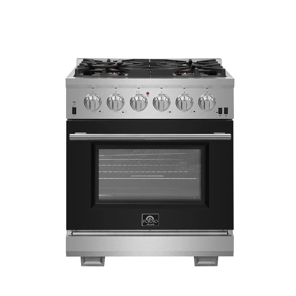 Forno Capriasca 30 in. 4.32 cu. ft. Oven Gas Range with 5 Gas Burners in Stainless Steel with Black Door FFSGS6260-30BLK