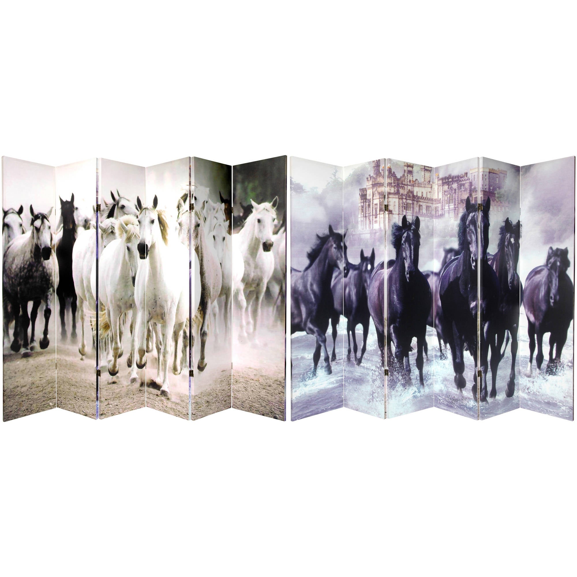 Oriental Furniture 6 ft. Tall Double Sided Horses Canvas Room Divider - 6 Panel