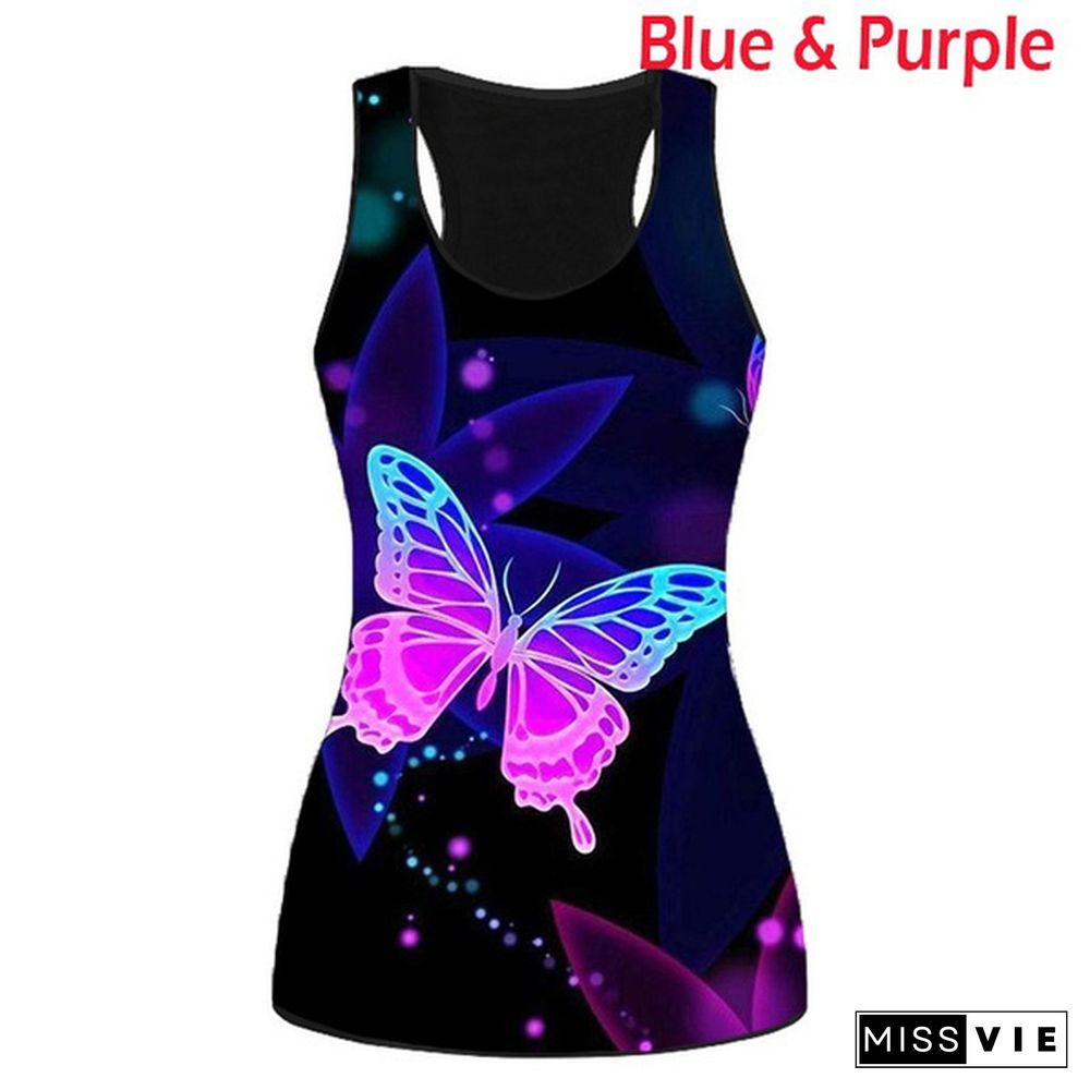 Women's Butterfly 3D Print Tank Tops Ladies Casual Sleeveless Tops Summer Vest Shirts Sexy Top Plus Size XS-8XL