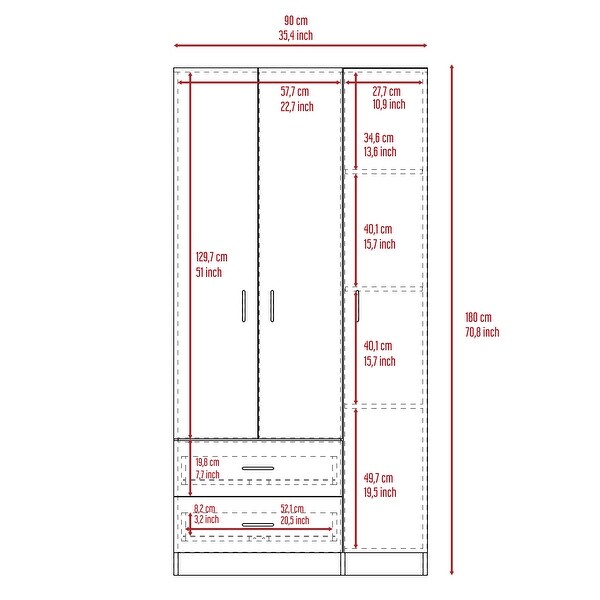 2-Drawer and 3-Door Armoire - - 37279328