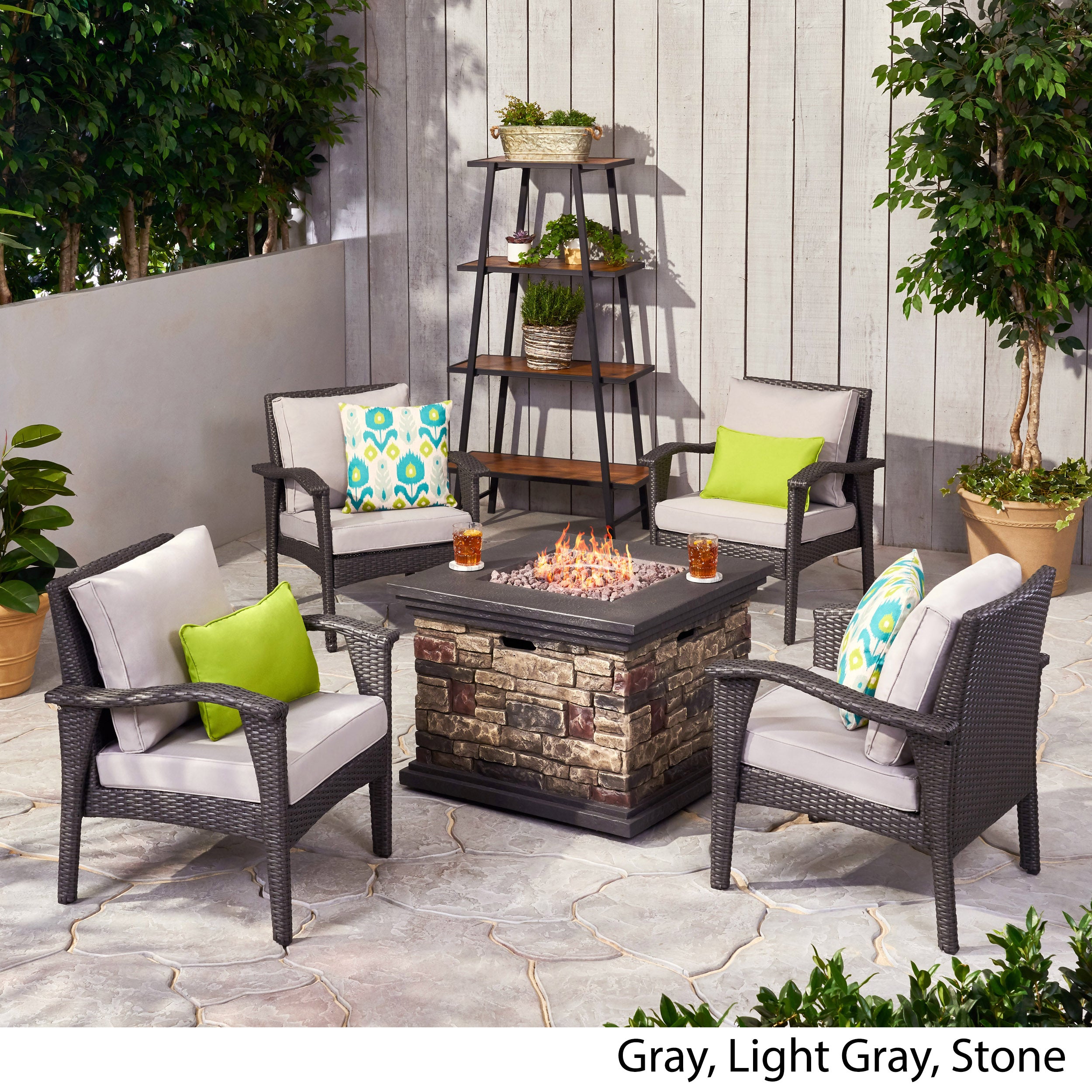 Modesty Outdoor 4 Club Chair Chat Set with Fire Pit