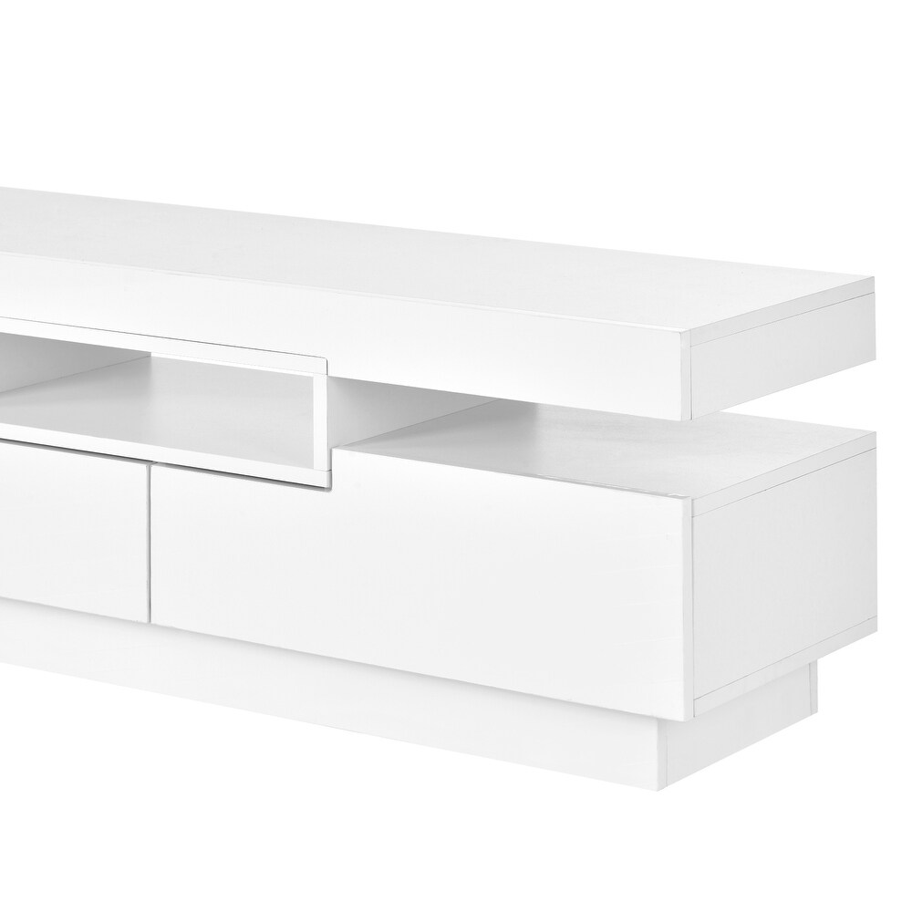 TV Stand with 4 Open Shelves  Modern High Gloss Entertainment Center for 75 Inch TV