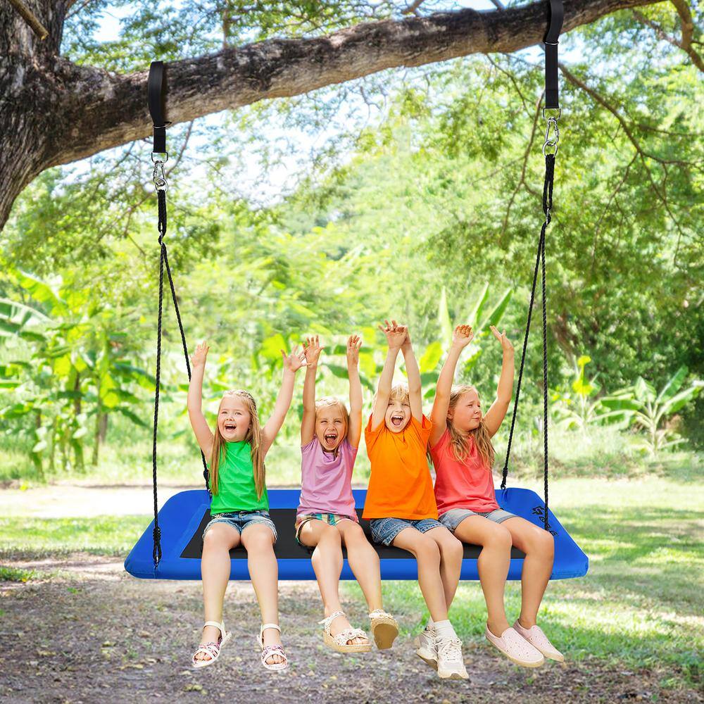 Costway 700 lbs. Giant 60 in. Platform Tree Web Swing Outdoor with 2 Hanging Straps Blue OP70630NY