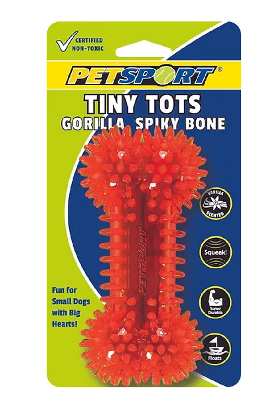 PetSport Tiny Tots Gorilla Spiky Bone Dog Toy， Assorted