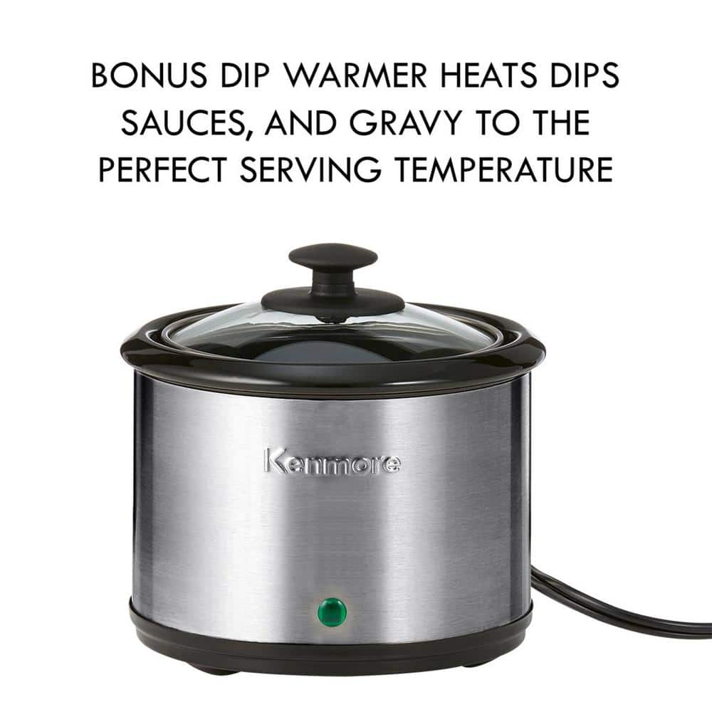 KENMORE 7 qt. Black and Stainless Steel Programmable Slow Cooker with Dipper Sauce-Warmer KKSC7QSS