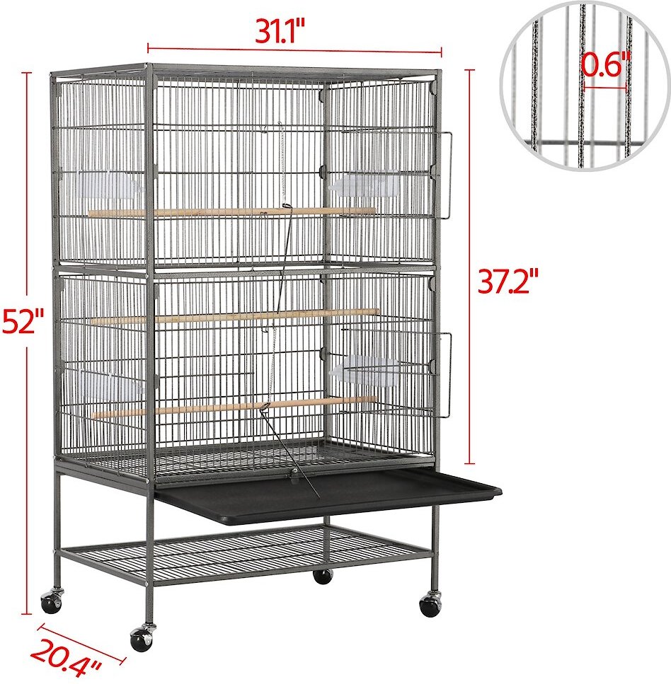 Yaheetech 52-in H Large Bird Rolling Cage and Storage Shelf， Hammered Black