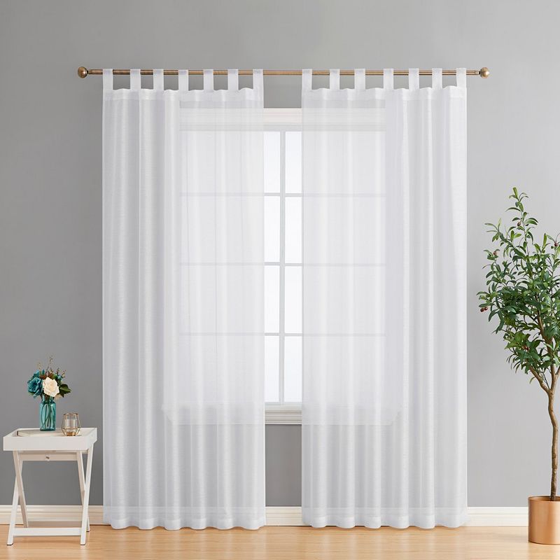 THD Olivia Semi Sheer Light Filtering Transparent Tab Top Lightweight Window Curtains Drapery Panels for Bedroom and Living Room， Set of 2