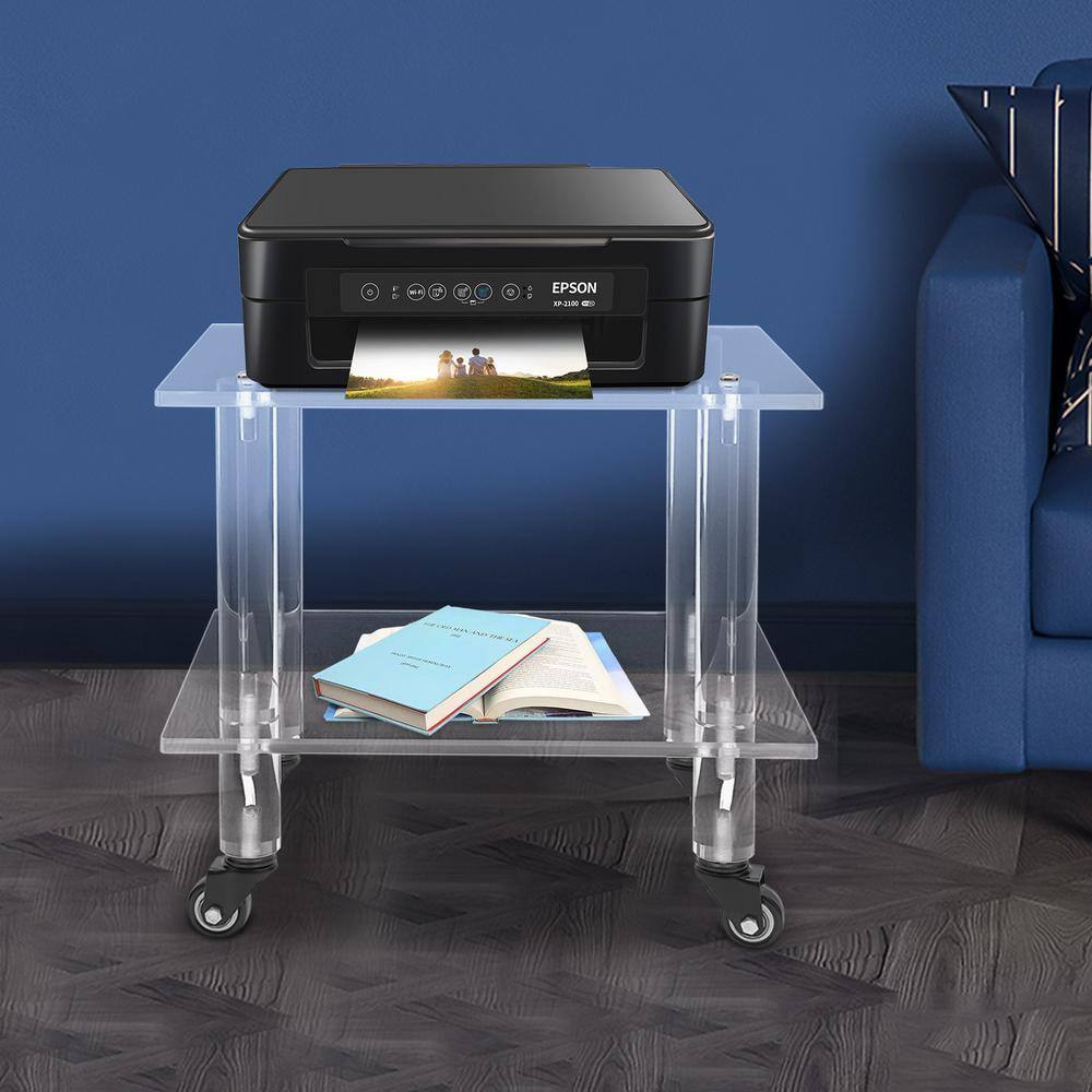 YIYIBYUS 2-Tier Acrylic 4-Wheeled Under Desk Printer Stand in Clear BGQHODV9WDFKH