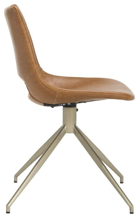 Yates Midcentury Modern Leather Swivel Dining Chair Set of 2 Light Brown / Brass   Midcentury   Dining Chairs   by Virgil Stanis Design  Houzz