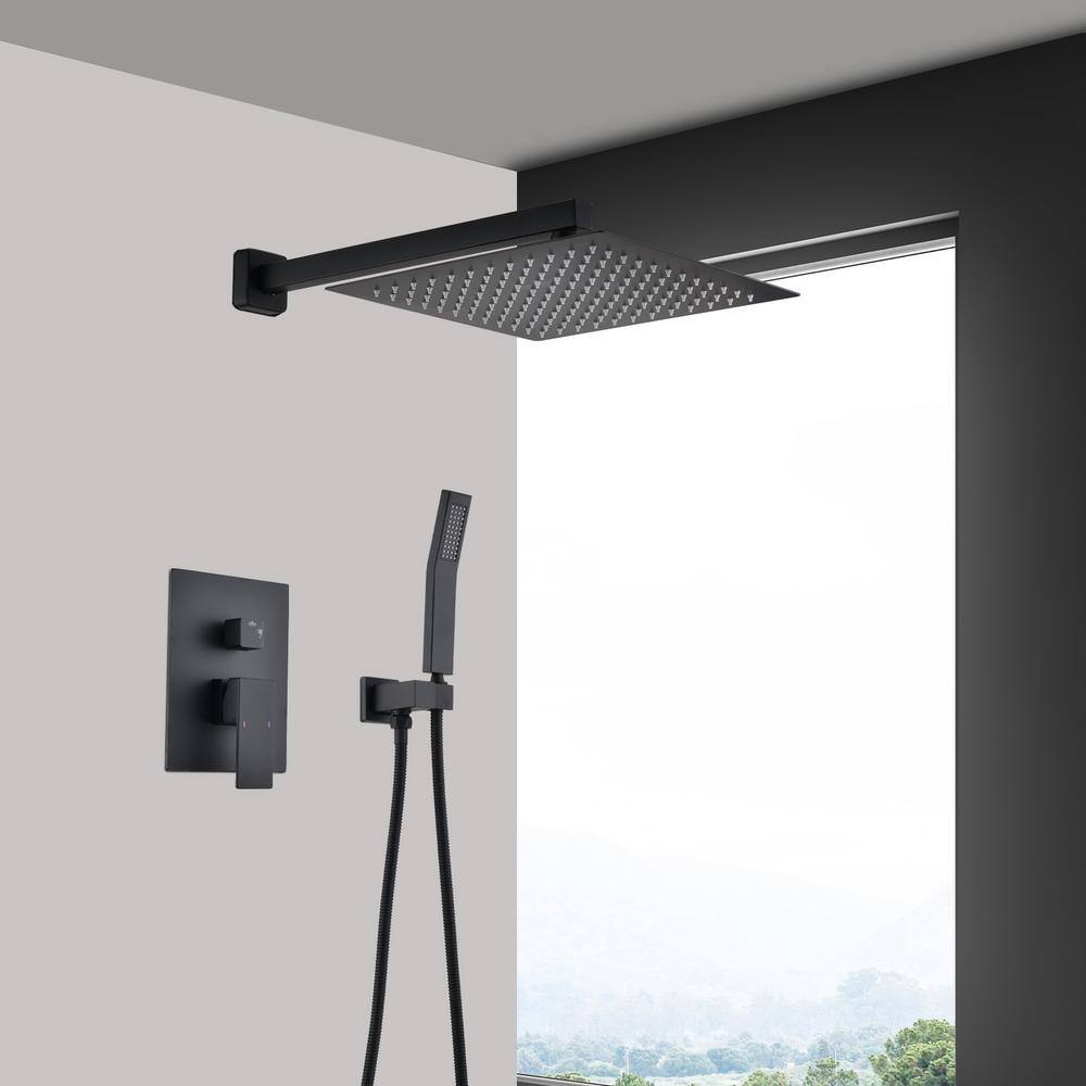 Utopia 4niture Utopia 2-Spray Patterns with 2.5 GPM 12 in. Wall Mounted Shower Head with Handheld Dual Showerheads in Matte Black HATH6003-12MB