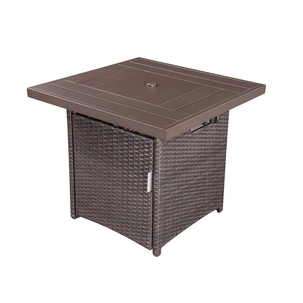 28 in. Square Wicker Outdoor Patio Propane Fire Pit Table with Lid ZQ-UPEBR