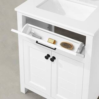 Home Decorators Collection Hanna 24 in. W x 19 in. D x 34.50 in. H Freestanding Bath Vanity in White with White Engineered Stone Top Hanna 24W