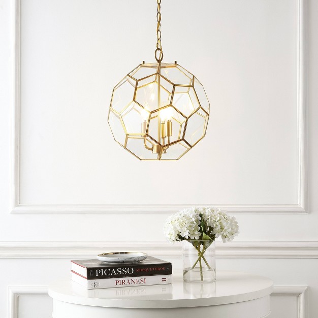 3 light Bee Modern Farmhouse Iron glass Led Pendant Brass Gold clear Jonathan Y