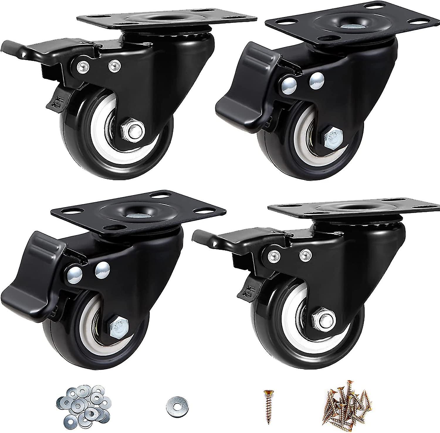 Casters， 50mm Casters， Swivel Casters With Brakes (plates) - Casters Set Of 4， Duty Casters And Wheels For Furniture， Non-mar Uret