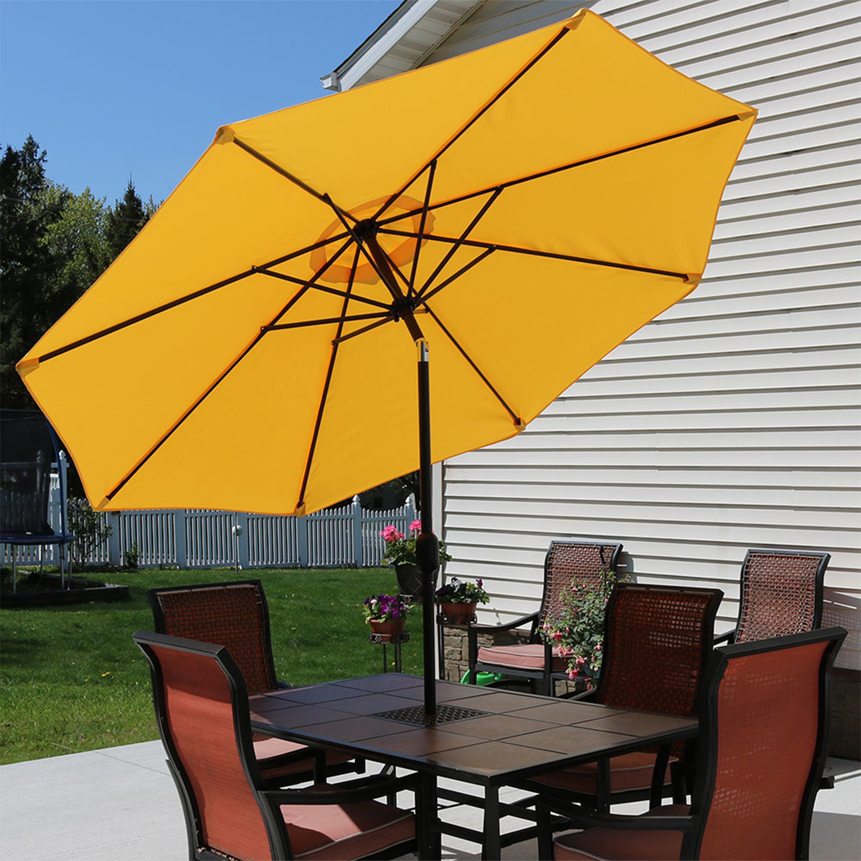 Sunnydaze Outdoor Aluminum Patio Table Umbrella with Polyester Canopy and Push Button Tilt and Crank - 9' - Gold