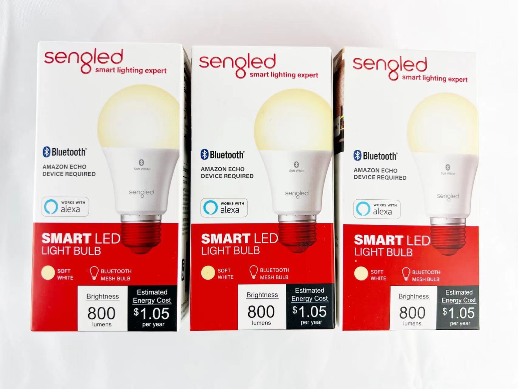 Sengled Alexa Light Bulb， WiFi Light Bulbs， Smart Light Bulbs， Smart Bulbs that Work with Alexa and Google Assistant， A19 Soft White (2700K) No Hub Required， 800LM 60W Equivalent High CRI>90， 3 Pack