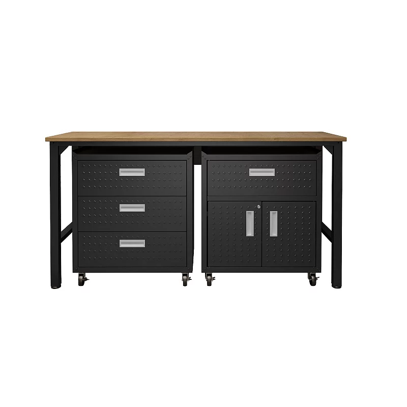 MANHATTAN COMFORT 3-Piece Fortress Mobile Garage Cabinet and Worktable Set