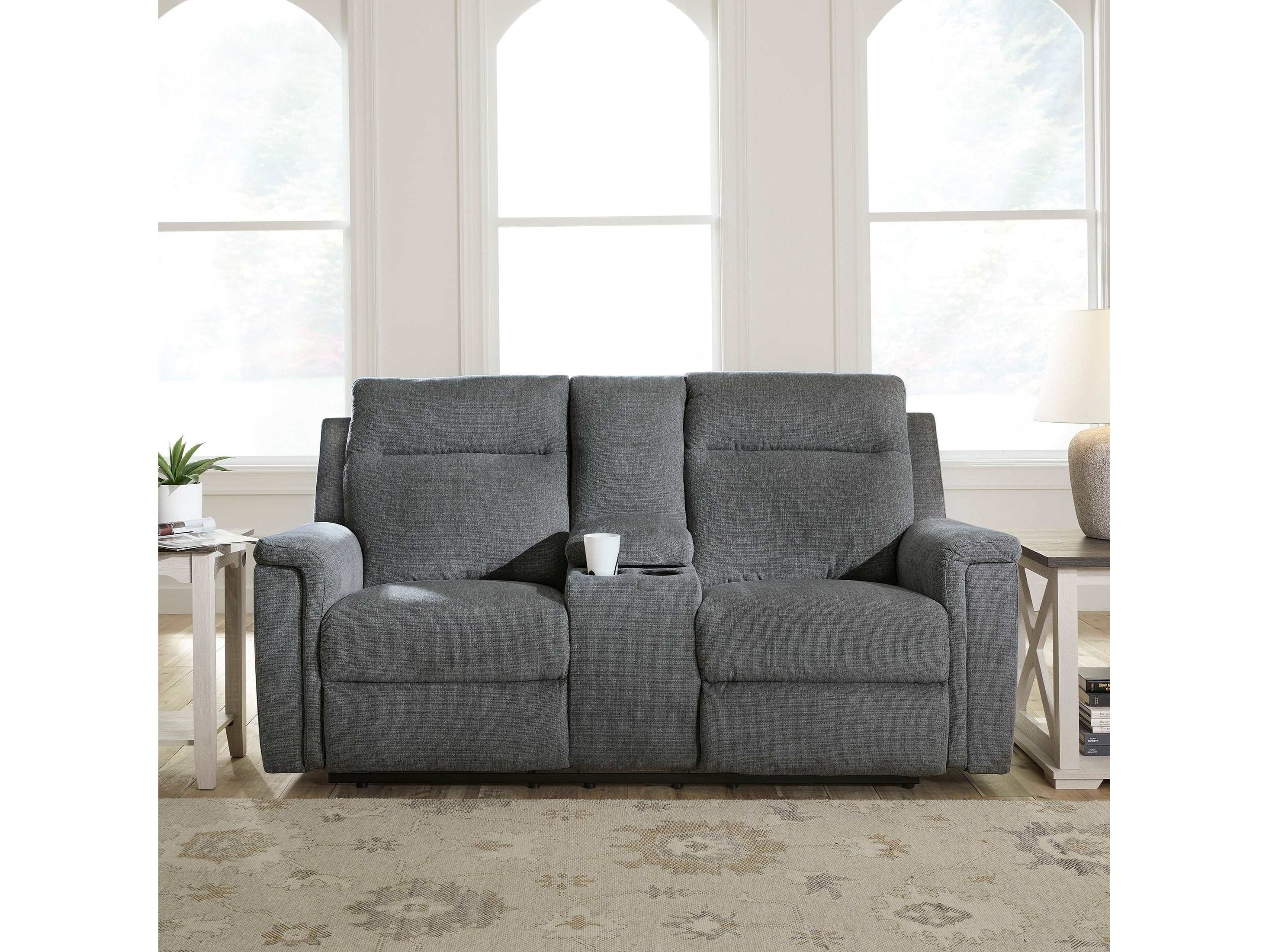 (Online Special Price) Barnsana Gravel Micro Chenille Power Reclining Loveseat w/ Console