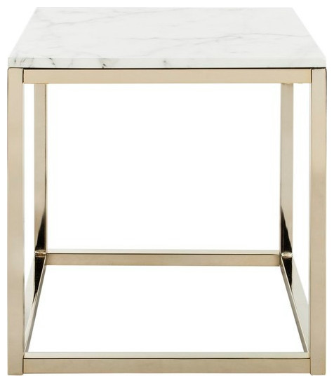 Rocky Square End Table  White Marble/Brass   Contemporary   Side Tables And End Tables   by Rustic Home Furniture Deco  Houzz