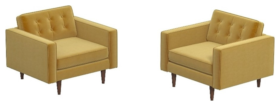 Karmen Mid Century Pillow Back Velvet Lounge Chair in Gold (Set of 2)   Midcentury   Armchairs And Accent Chairs   by Homesquare  Houzz