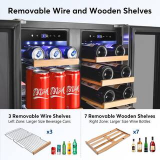 Tylza 24 in. 20-Bottle Wine and 60-Can Beverage Cooler Built-InFreestanding Dual Zone with Childproof Lock and 2-Keys TYBC120-3