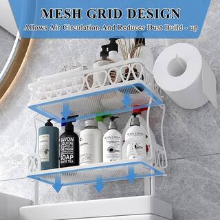 Amucolo Stacking Shower Caddy Shelf Toilet Rack 2-Layer Bathroom Organizer Metal Storage Shelf in White YeaD-CYD0-NWGX