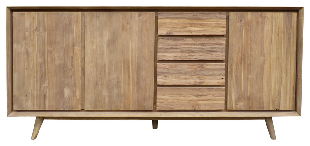 Recycled Teak Wood Retro Chest With 3 Doors  4 Drawers   Midcentury   Entertainment Centers And Tv Stands   by Chic Teak  Houzz