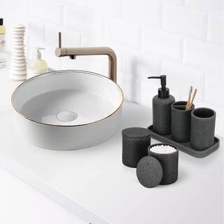 Dracelo 6-Piece Bathroom Accessory Set with Soap Dispenser Tray 2 Jars Bathroom Tumbler Toothbrush Holder in Black B09M7WY8F9