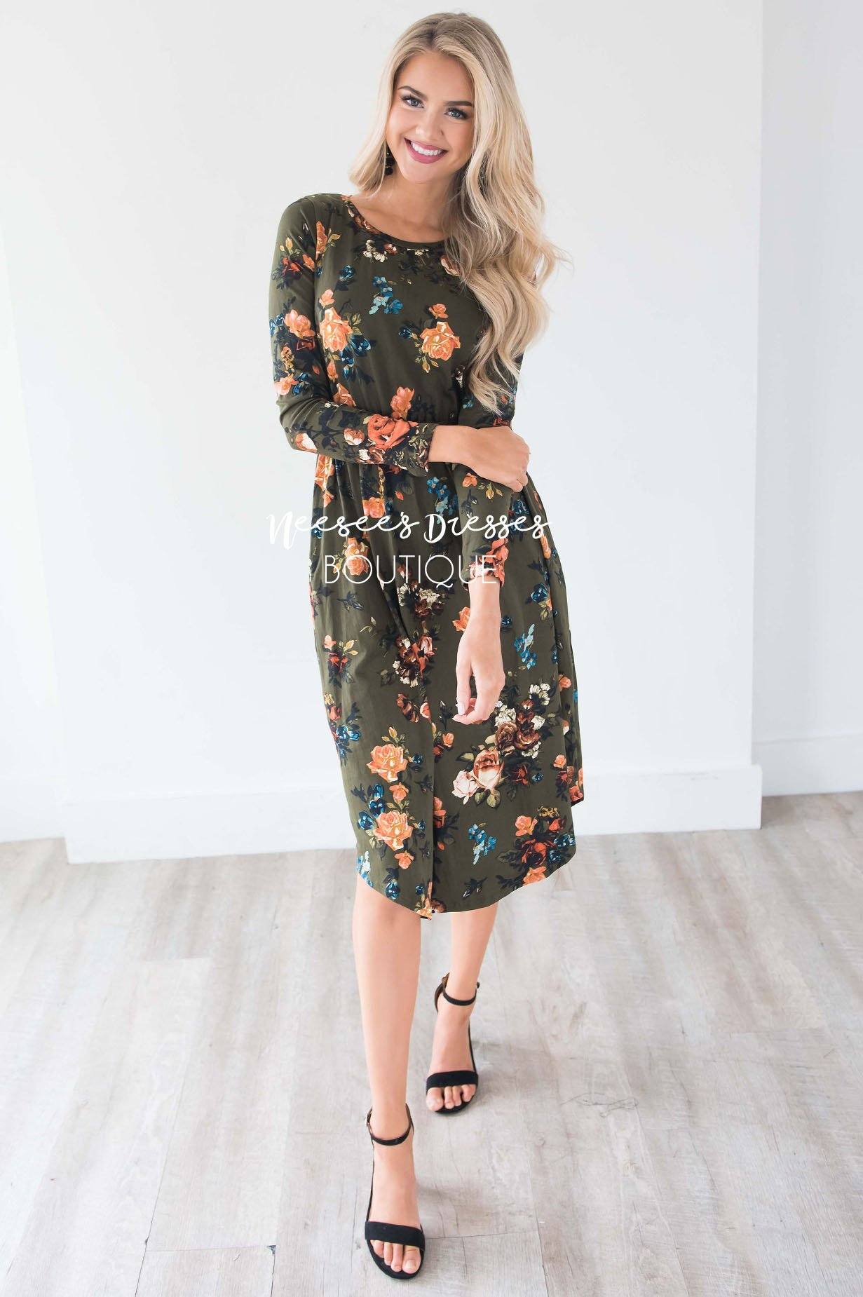 Olive In Bloom Long Sleeves Dress