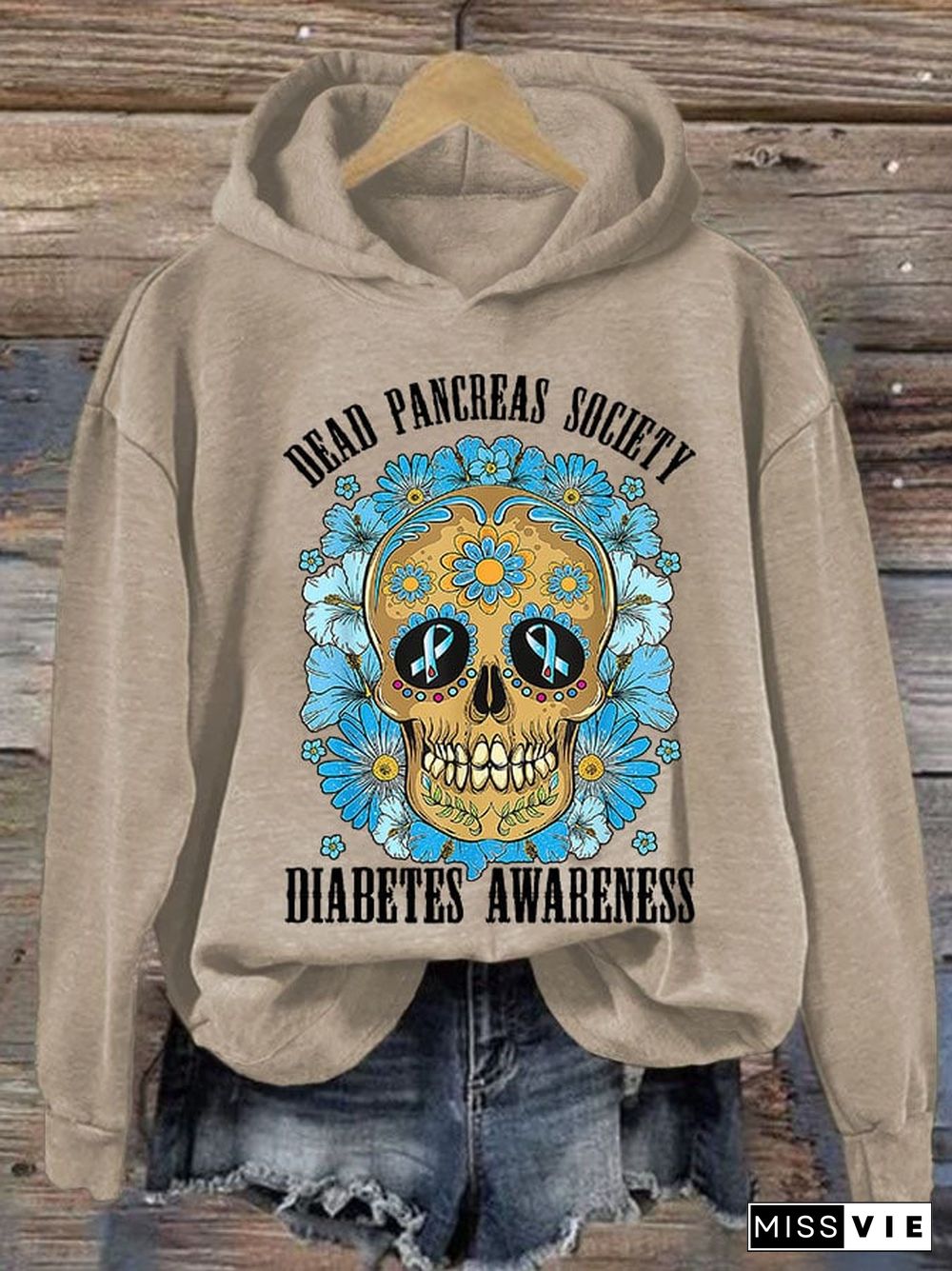 Women's Casual Diabetes Awareness Print Long Sleeve Sweatshirt