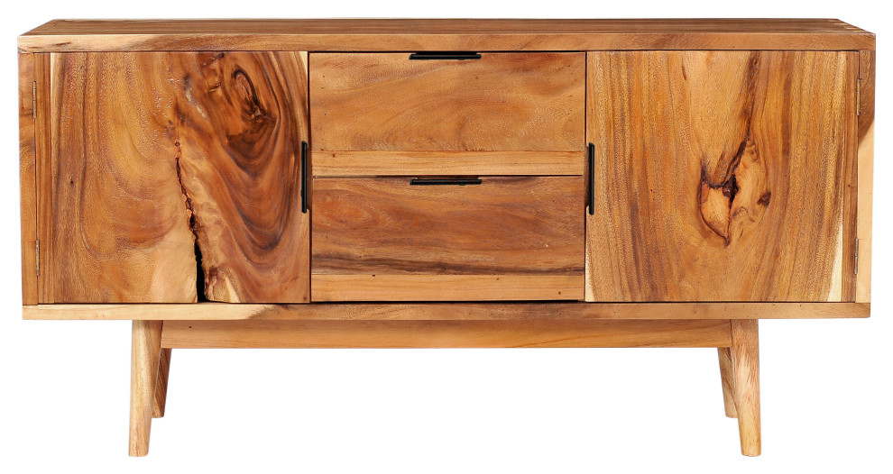 Roma Live Edge Suar Wood Cabinet With 2 doors/2 drawers   Midcentury   Entertainment Centers And Tv Stands   by Chic Teak  Houzz