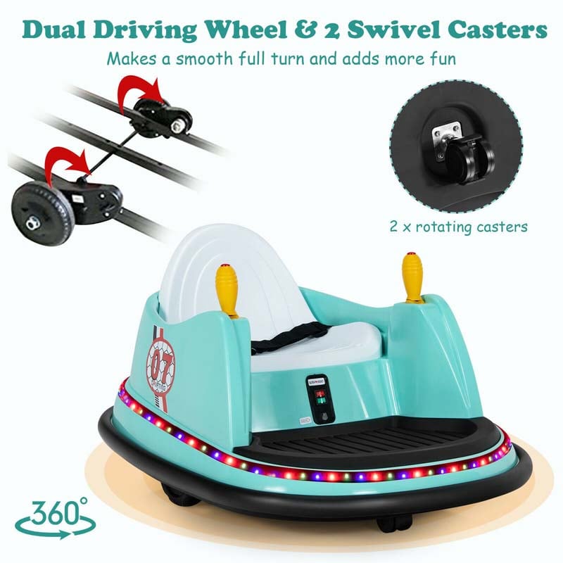 6V Kids Ride On Bumper Car 360-Degree Spin Race Toy with Dual Joysticks, Flashing LED Light, Remote Control