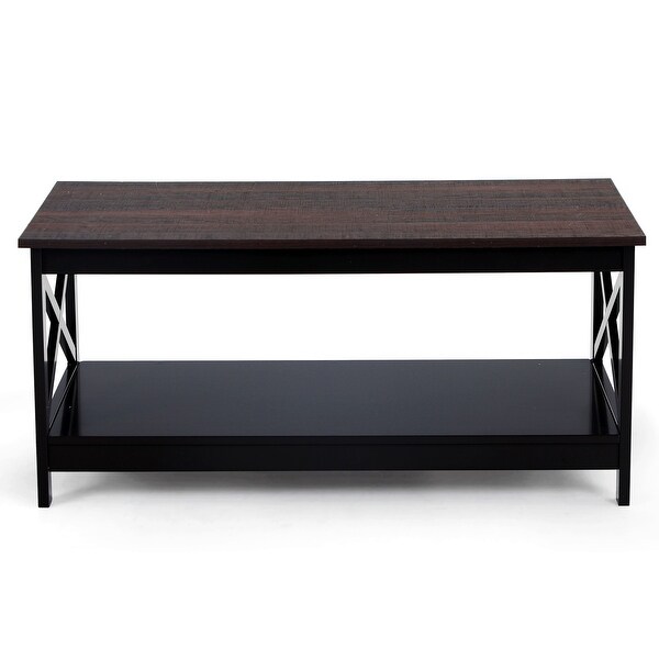 Sophia and William Coffee Table Rustic Cocktail Table with Storage Shelf