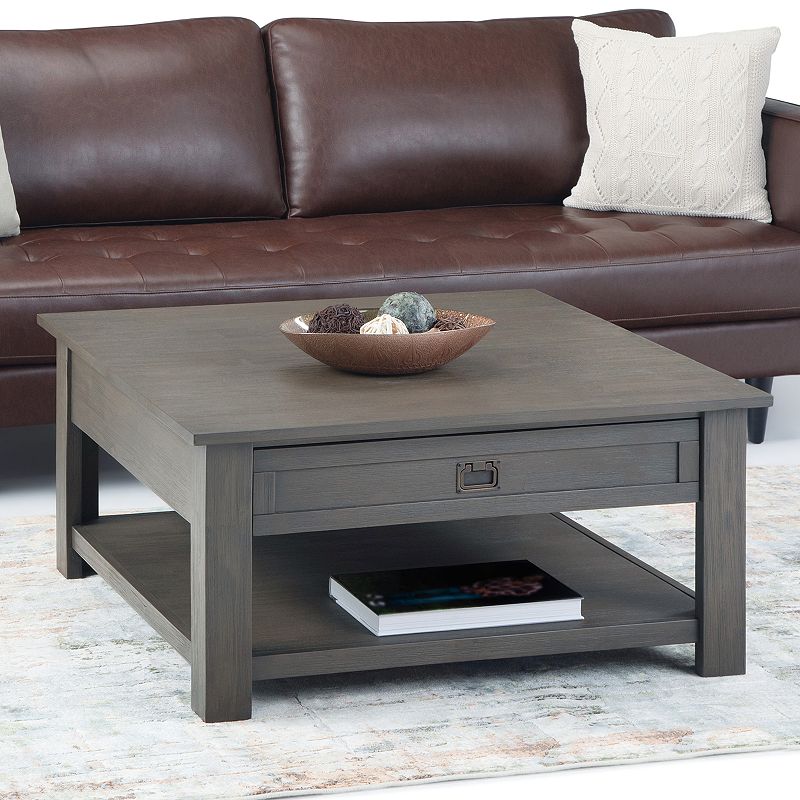 Simpli Home Monroe Solid Acacia Wood Square Coffee Table