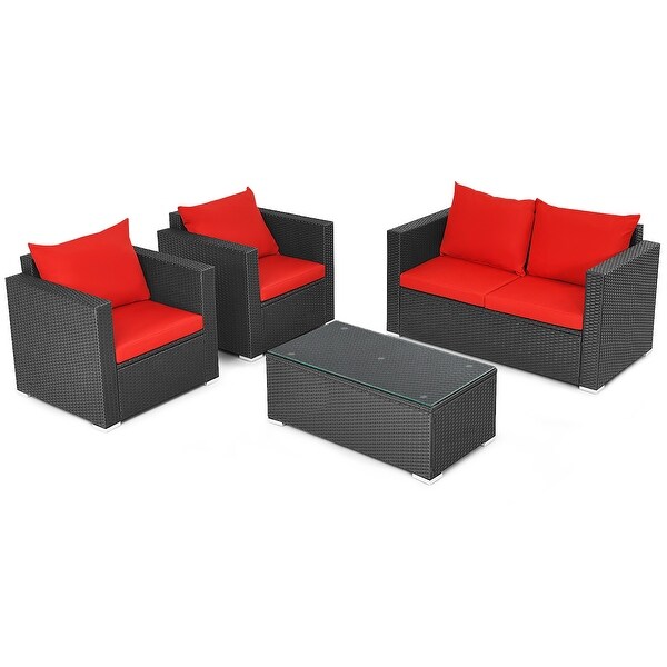 Costway 4PCS Patio Rattan Furniture Set Cushioned Sofa Chair Coffee