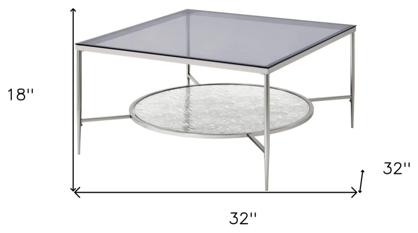 32 quotChrome And Clear Glass Square Coffee Table With Shelf   Coffee Tables   by HomeRoots  Houzz