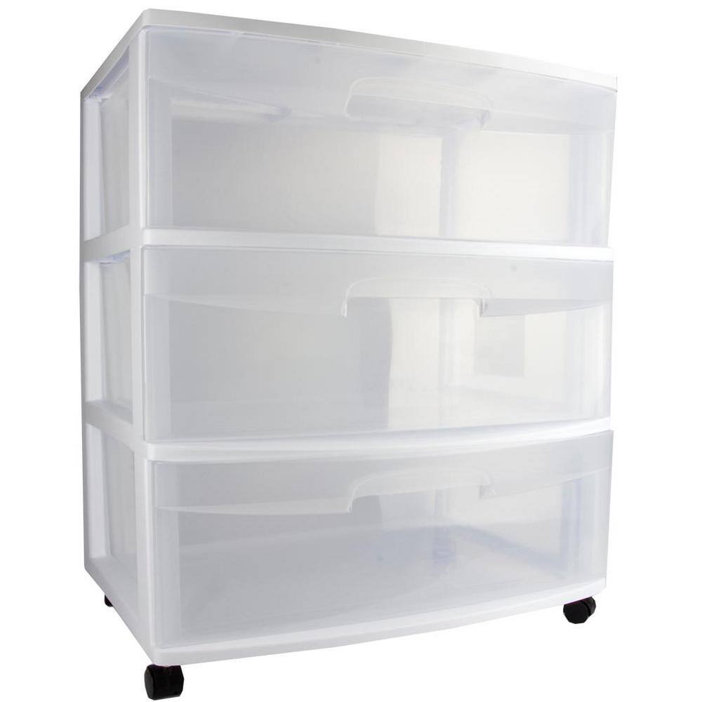 Sterilite 25.625 in. H x 15.25 in. W x 21.875 in. D Home 3 Drawer Wide Storage Cart Container with Casters (4-Pack) 4 x 29308001