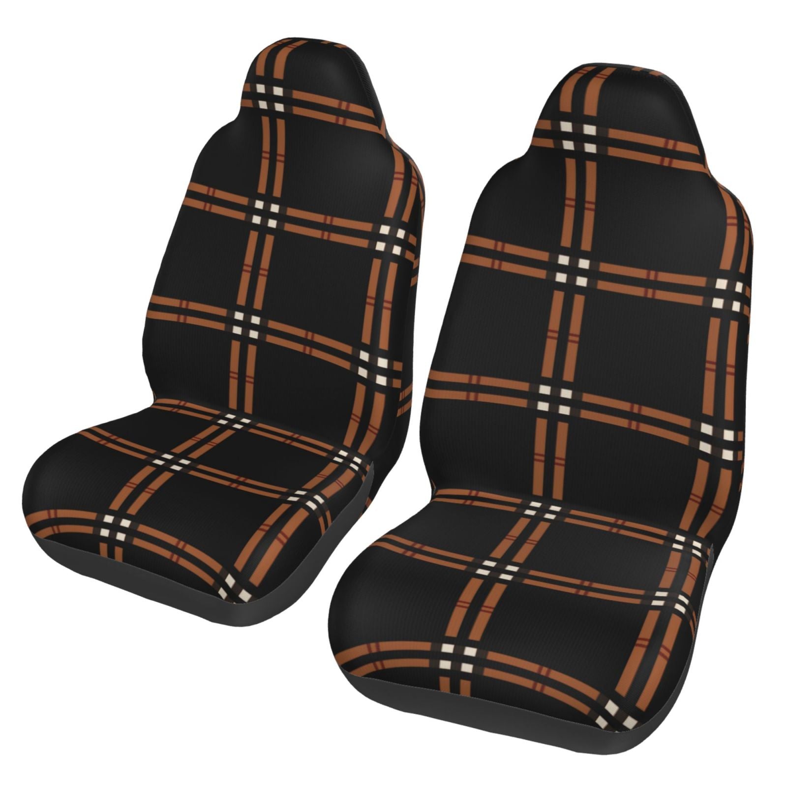 TEQUAN Front Seat Covers， Brown Plaid Stripes Pattern 2 Piece Car Seat Cover Fit Most Car SUV Truck Van