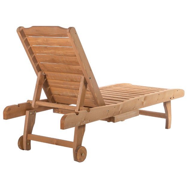 Outsunny Outdoor Chaise Lounge Pool Chair Built in Table Reclining Backrest For Sun Tanning sunbathing Rolling Wheels Red Wood Look