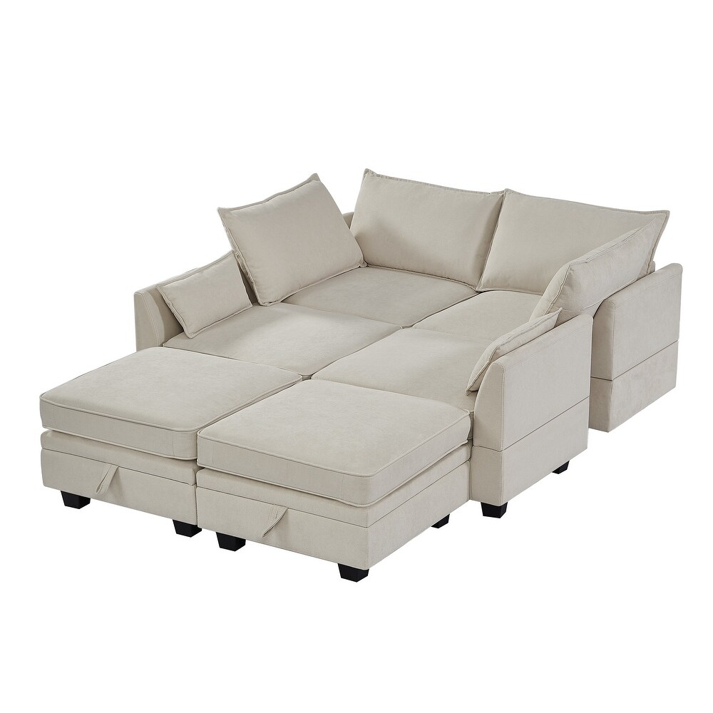 Modern Large Reversible Sleeper Sectional Sofa U Shape Convertible Sofa Bed with Reversible Chaise for Living Room Storage Seat