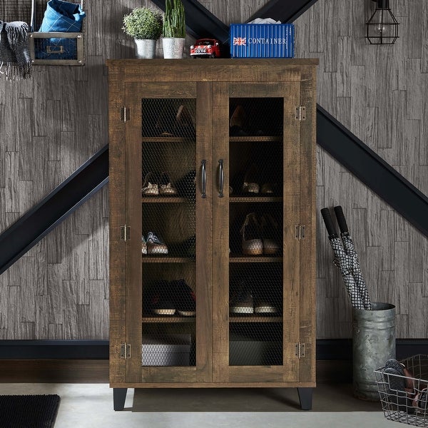 DH BASIC Rustic 5-shelf Reclaimed Oak Shoe Cabinet by Denhour - - 31091197