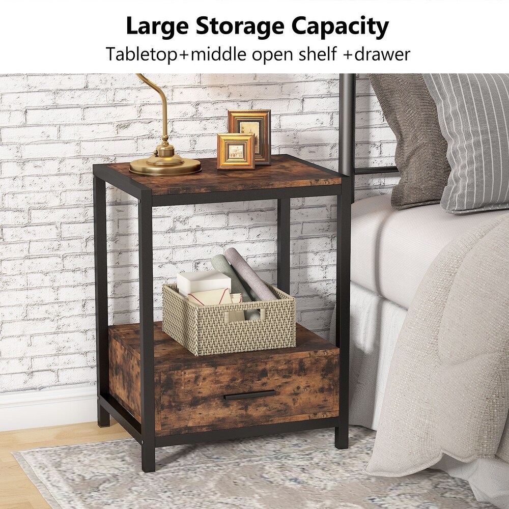 Tribesigns Modern Nightstands with drawers and open shelf 25 inch Tall End Table