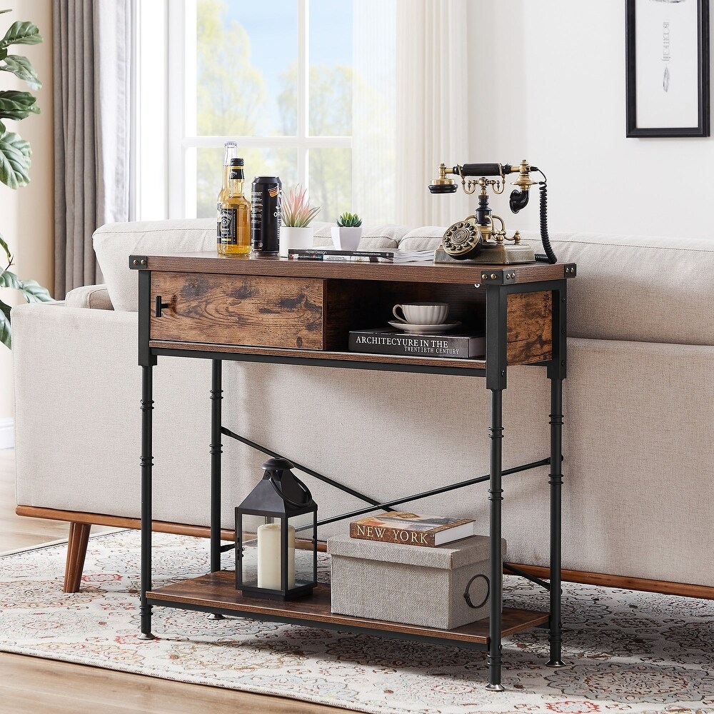 VECELO  Taomika Industrial Rustic Entryway/Console Sofa Table