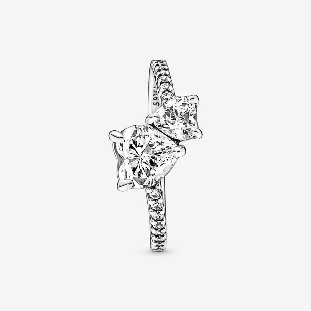 PANDORA  Double Heart Sparkling Ring in Sterling Silver